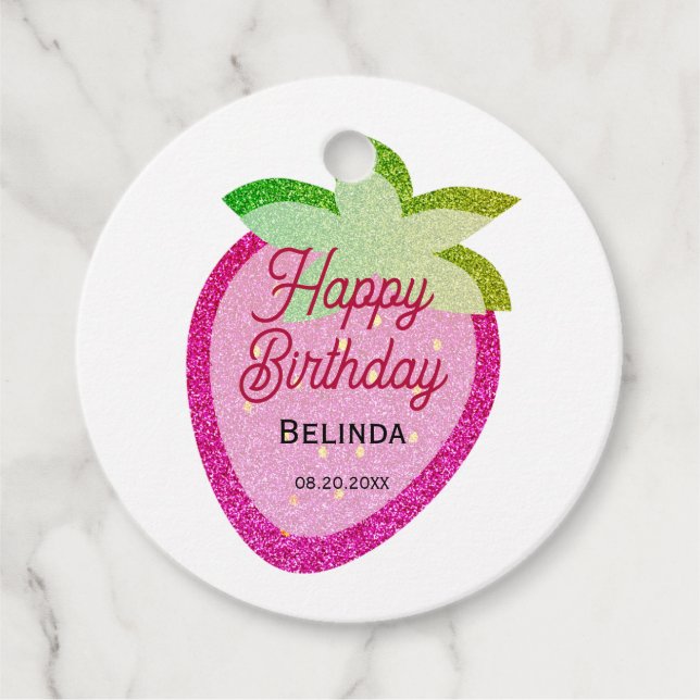 Étiquettes Cadeau Parties scintillant rose mousseux Y2K fraise Anniv (Devant)