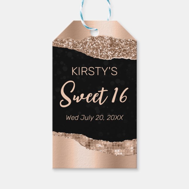 Étiquettes-cadeau Parties scintillant rose or Glam Edge & Diamonds S (Devant)