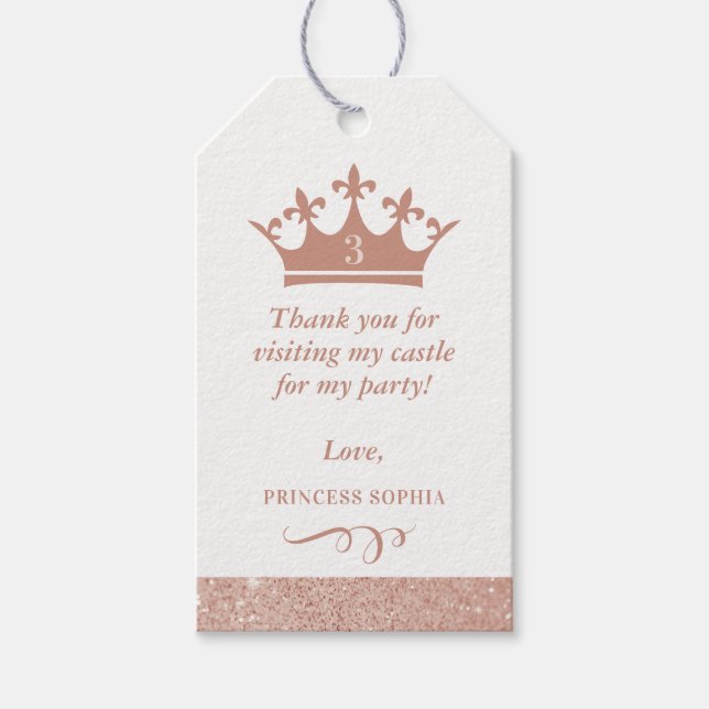 Étiquettes-cadeau Parties scintillant rose pâle Princesse Crown Favo (Devant)