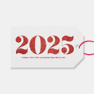Étiquettes-cadeau Parties scintillant Rouge Faux 2024 Typographie Bo