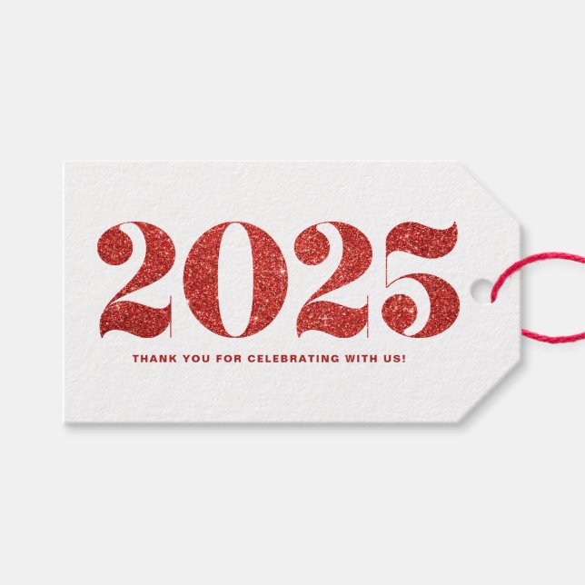 Étiquettes-cadeau Parties scintillant Rouge Faux 2024 Typographie Bo (Devant (Horizontal))