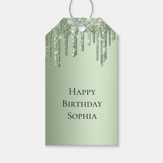 Étiquettes-cadeau Parties scintillant Sage Green Sparkle Drithday (Devant)