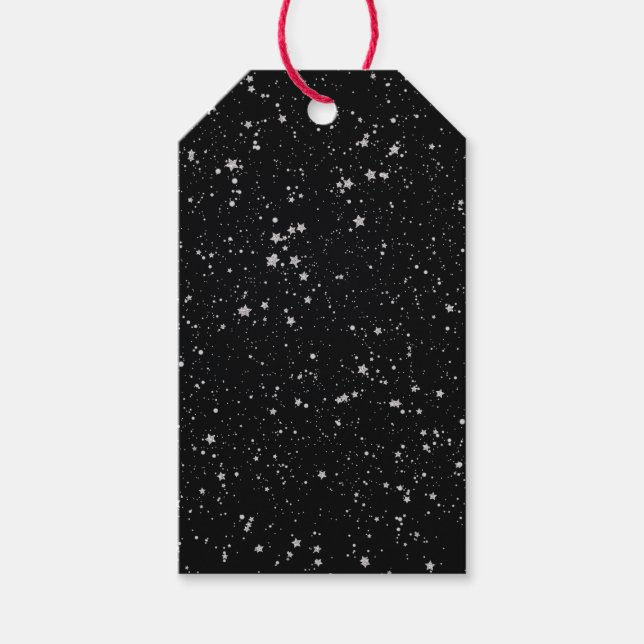 Étiquettes-cadeau Parties scintillant Stars2 - Noir argenté (Devant)