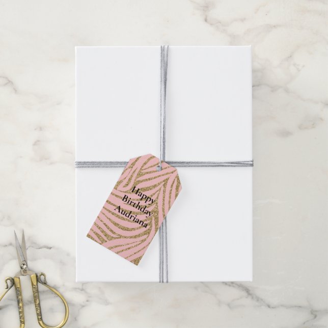 Étiquettes-cadeau Parties scintillant Zebra Gold Rose (Avec de la ficelle)
