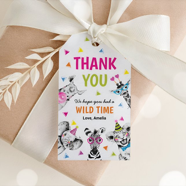 Étiquettes-cadeau Party Animals Safari Birthday Thank You Favor Zoo (Créateur téléchargé)
