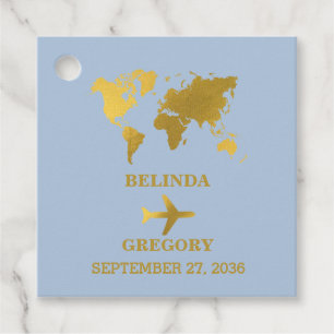 Étiquettes Cadeau Passeport de mariage de destination Monde Bleu pou