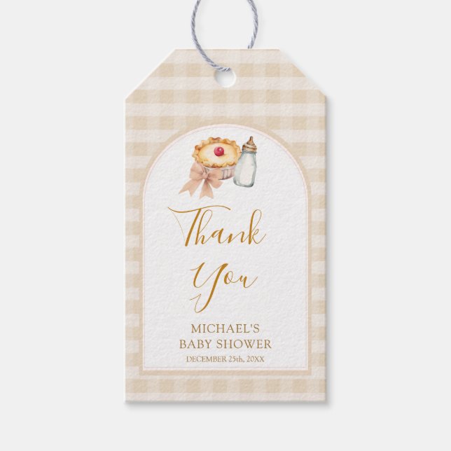 Étiquettes-cadeau Pastel A Little Cutie Pie En vichy Fall Baby showe (Devant)