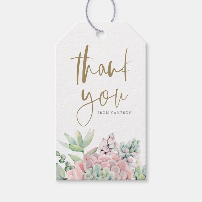 Étiquettes-cadeau Pastel Aquarelle Succulents Baby shower Merci (Devant)