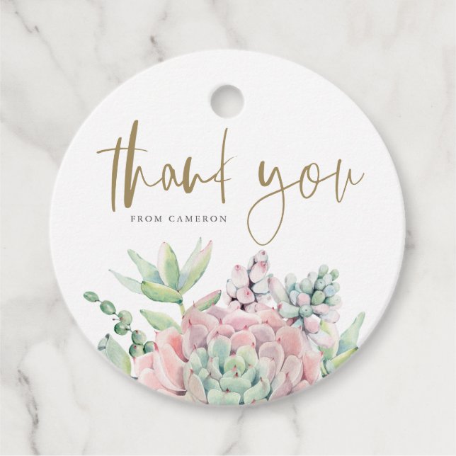 Étiquettes Cadeau Pastel Aquarelle Succulents Merci d'anniversaire (Devant)