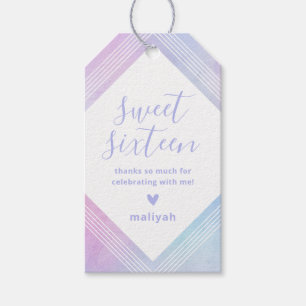 Étiquettes-cadeau Pastel Aquarelle Sweet sixteen Merci violet