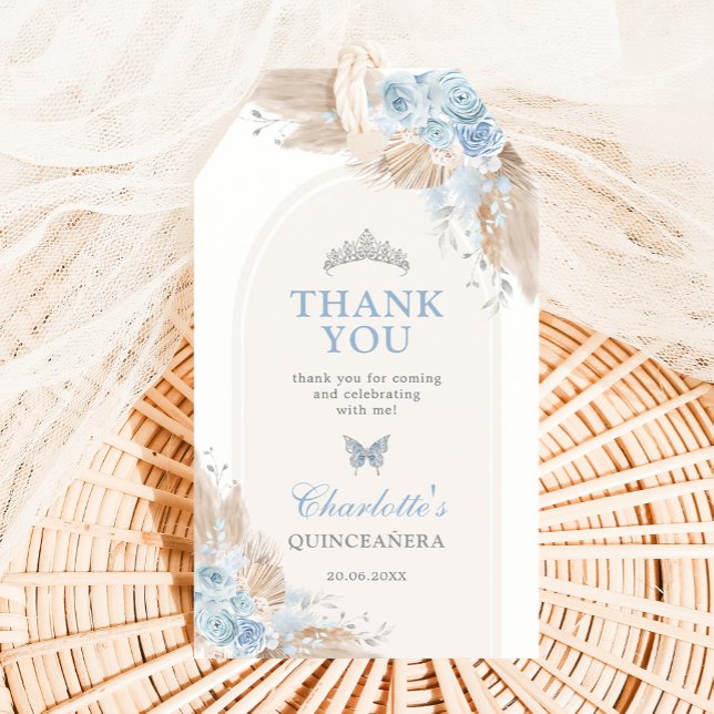 Étiquettes-cadeau Pastel Blue Quinceanera Boho Princess Mis Quince (Créateur téléchargé)