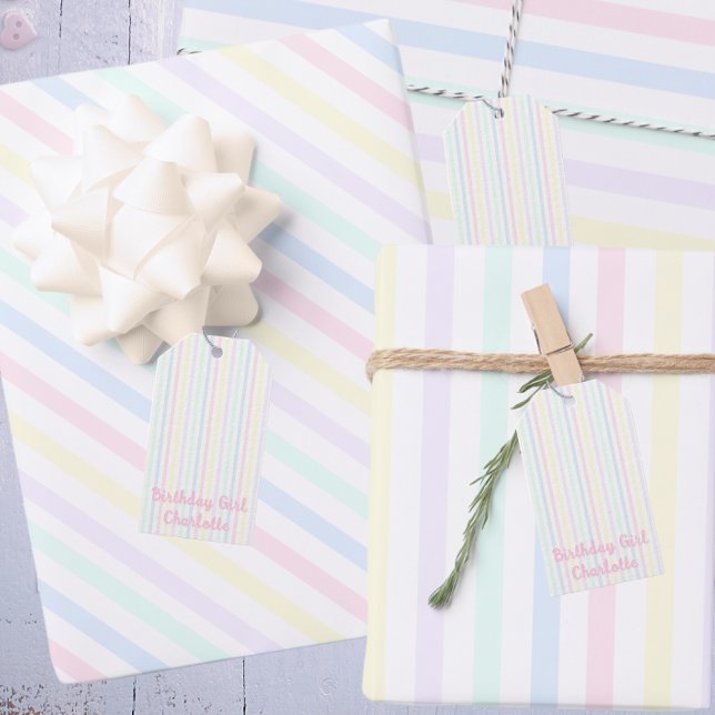 Étiquettes-cadeau Pastel Candy Stripes Fille d'anniversaire (Gifts)