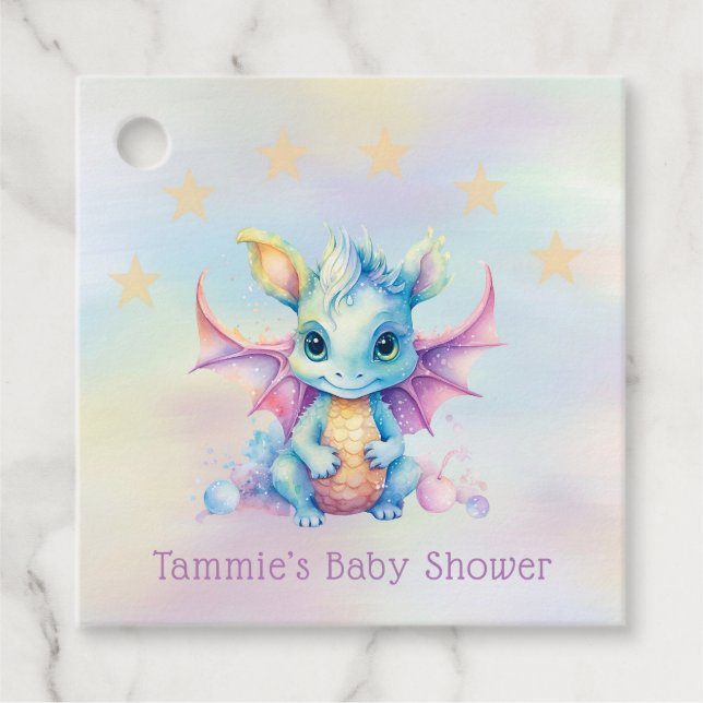 Étiquettes Cadeau Pastel Cute Dragon Girl Baby shower Merci (Devant)