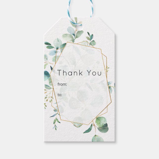 Étiquettes-cadeau Pastel Eucalyptus Mariage de verdure géométrique (Devant)