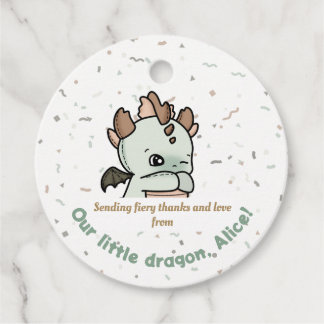 Étiquettes Cadeau Pastel Green Brown Cute Baby Dragon Merci