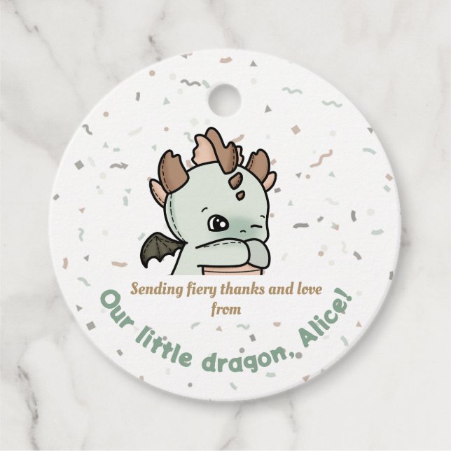 Étiquettes Cadeau Pastel Green Brown Cute Baby Dragon Merci (Devant)