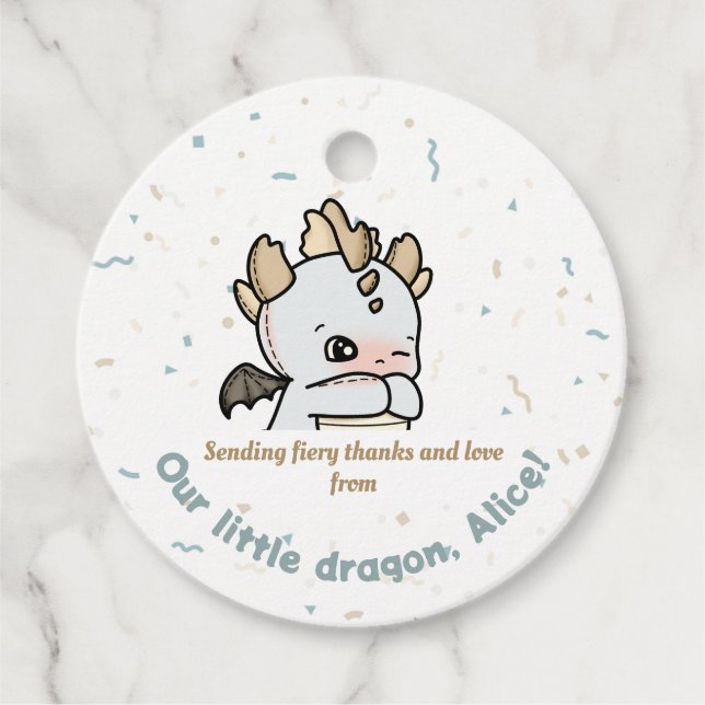 Étiquettes Cadeau Pastel Grey Brown Cute Baby Dragon Merci (Devant)