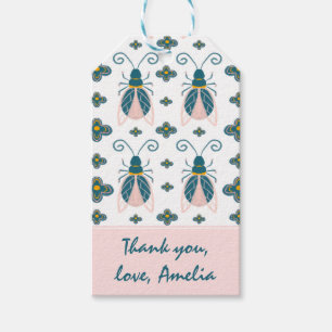 Étiquettes-cadeau Pastel Pink Bugs Flower Girl Anniversaire Merci