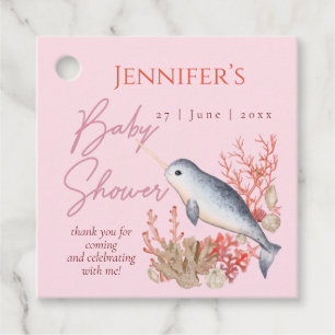 Étiquettes Cadeau Pastel Pink océan Narwhal Seashells Baby shower