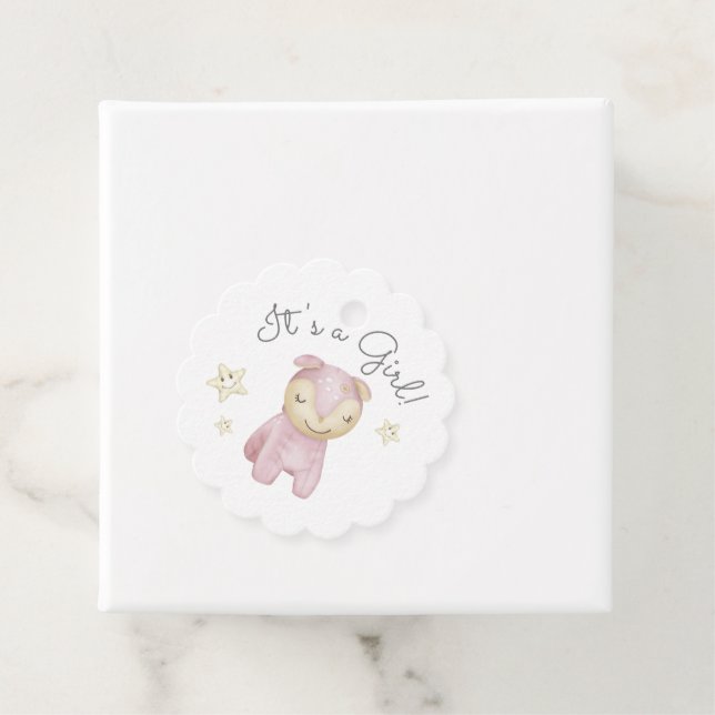 Étiquettes Cadeau Pastel Plush Toys Baby shower C'est une fille (En situation)