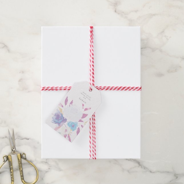 Étiquettes-cadeau Pastel Purple Aquarelle Florale (Avec de la ficelle)
