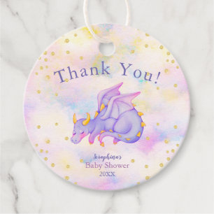 Étiquettes Cadeau Pastel Purple Girls Dragon Baby shower Merci
