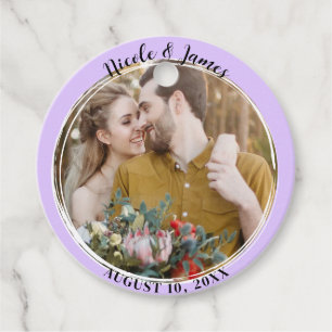 Étiquettes Cadeau Pastel Purple Minimal Mariage photo Rond tendance