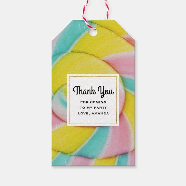 Étiquettes-cadeau Pastel Rainbow Spiral Candy Merci photo (Devant)