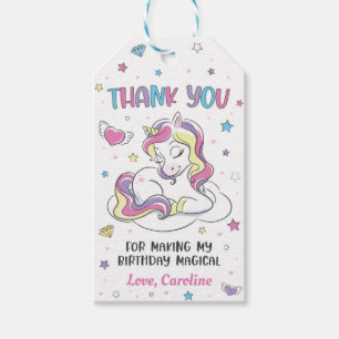 Étiquettes-cadeau Pastel Rainbow Unicorn fête d'anniversaire, Merci