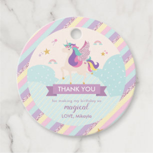 Étiquettes Cadeau Pastel Rainbow Unicorn Magique Birthdau Cute