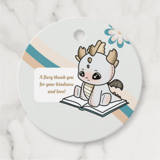 Étiquettes Cadeau Pastel Retro Gris Bleu Brown Bébé Dragon Merci