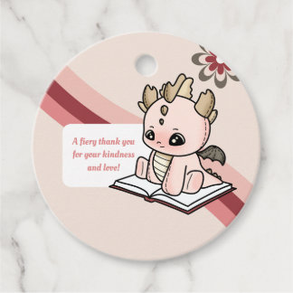 Étiquettes Cadeau Pastel Retro Pink Brown Baby Dragon Merci