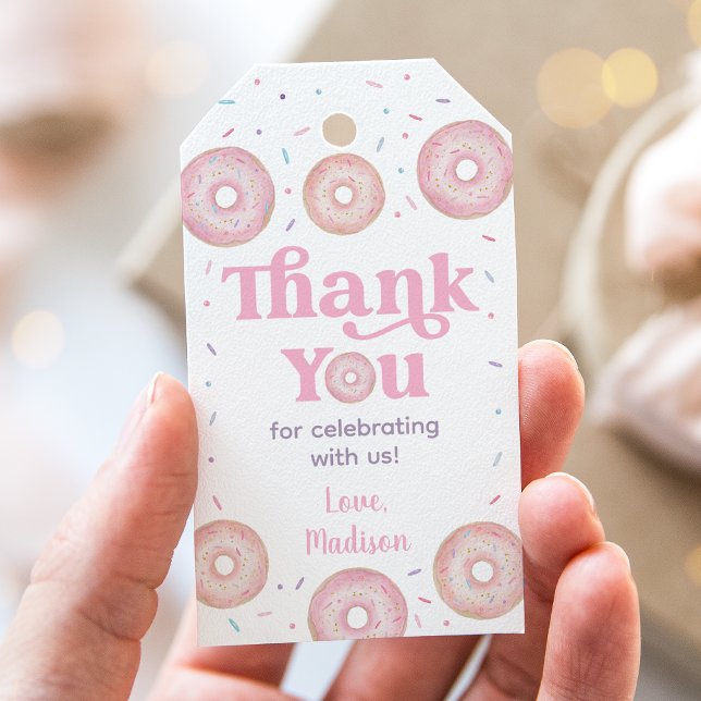 Étiquettes-cadeau Pastel Rose Donut Anniversaire Merci (Créateur téléchargé)
