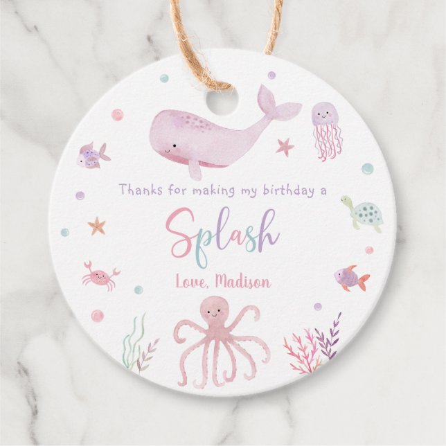 Étiquettes Cadeau Pastel rose sous la mer Anniversaire (Devant)