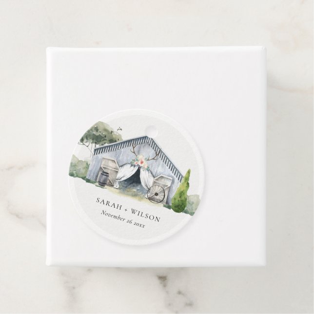 Étiquettes Cadeau Pastel Rustic Dusky Barnyard Farm Mariage à thème (En situation)