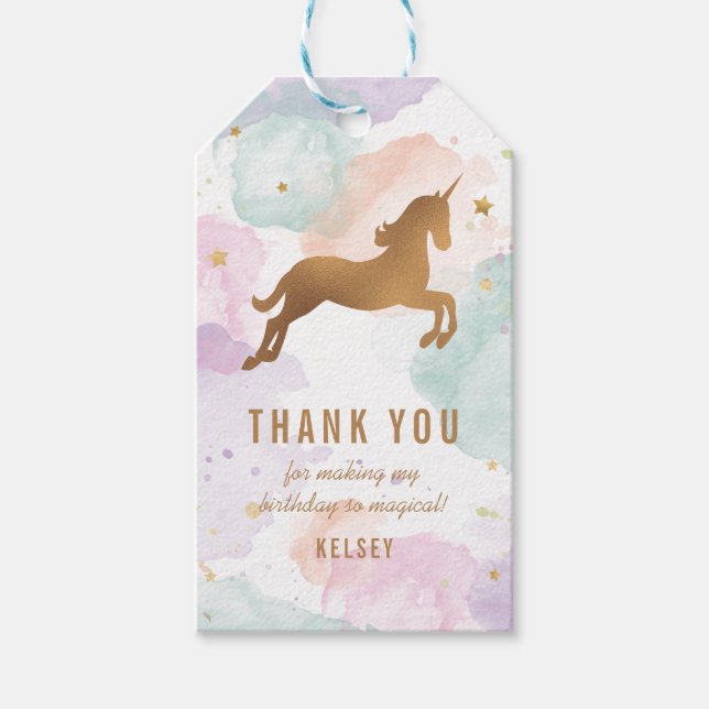 Étiquettes-cadeau Pastel Unicorn Anniversaire Merci (Devant)