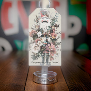 Étiquettes-cadeau Pastel Watercolor Nutcracker Père Noël Floral
