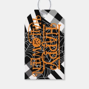 Étiquettes-cadeau Patchwork Halloween Party Toile d'araignée noir et
