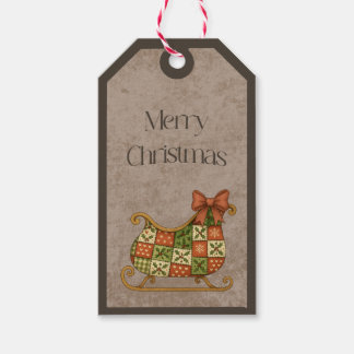 Étiquettes-cadeau Patchwork Sleigh in Christmas Colors Gift Tag