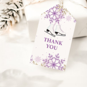 Étiquettes-cadeau Patinage d'anniversaire flocon de neige violet et 