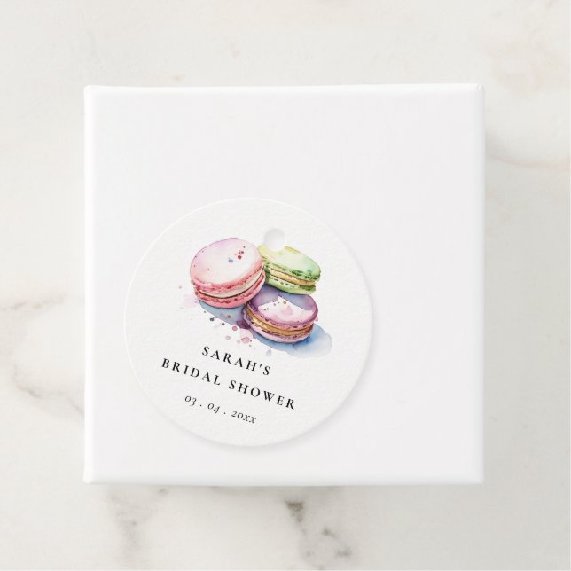 Étiquettes Cadeau Pâtisserie de macarons français à l'aquarelle Ente (En situation)