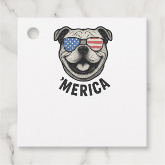 Étiquettes Cadeau Patriotic Bulldog 'MERICA � USA Flag Sunglasses De