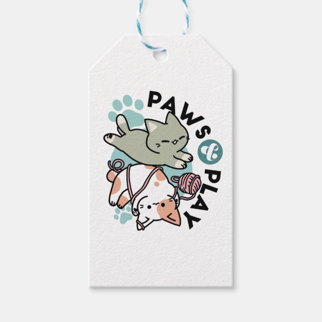 Étiquettes-cadeau Paws and Play – Adorable Cat Illustration (Devant)