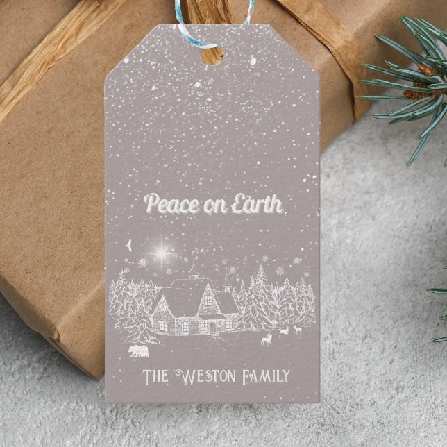 Étiquettes-cadeau Pays blanc Noël Paix sur Terre (Créateur téléchargé)
