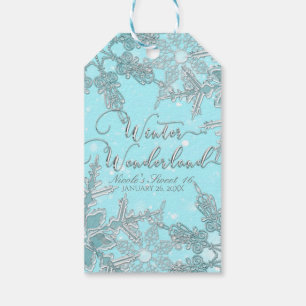 Étiquettes-cadeau Pays des merveilles hivernal bleu mariage élégant