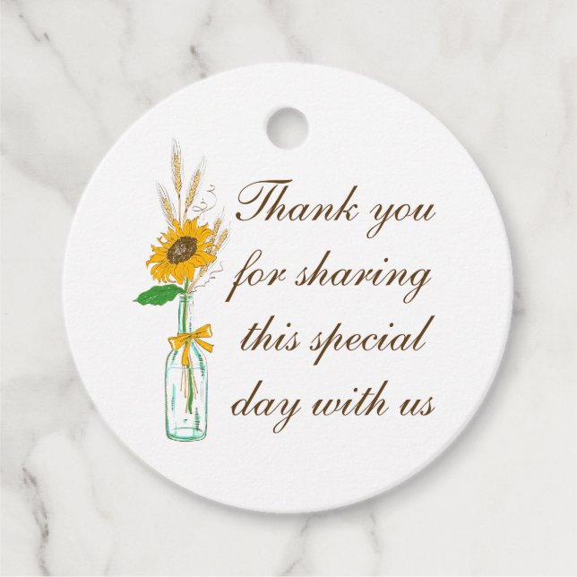 Étiquettes Cadeau Pays Floral Boho tournesols Mariage Merci (Devant)