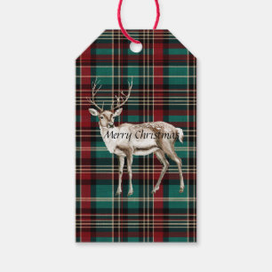 Étiquettes-cadeau Pays Red Green Plaid Christmas Deer