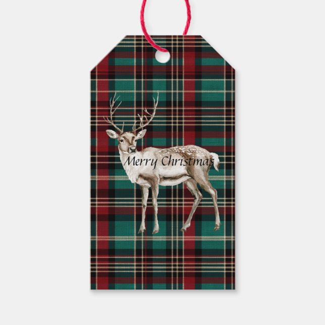 Étiquettes-cadeau Pays Red Green Plaid Christmas Deer (Devant)