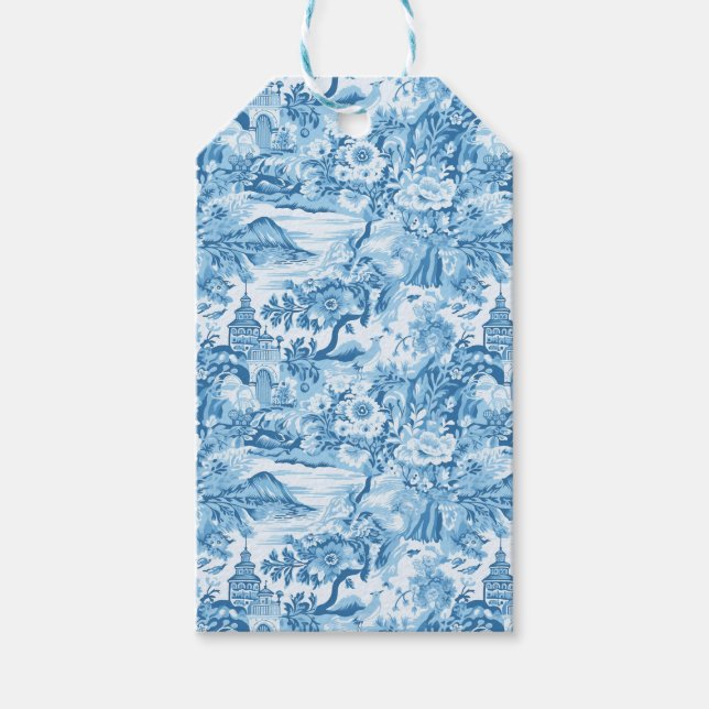 Étiquettes-cadeau Paysage classique en toile bleue (Devant)