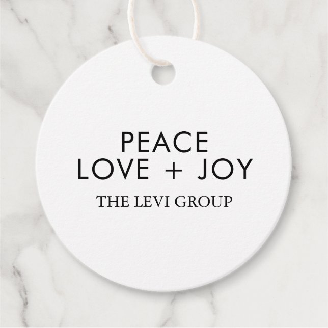 Étiquettes Cadeau Peace Love Joy Blanc Noir Noël Chic Holiday (Devant)